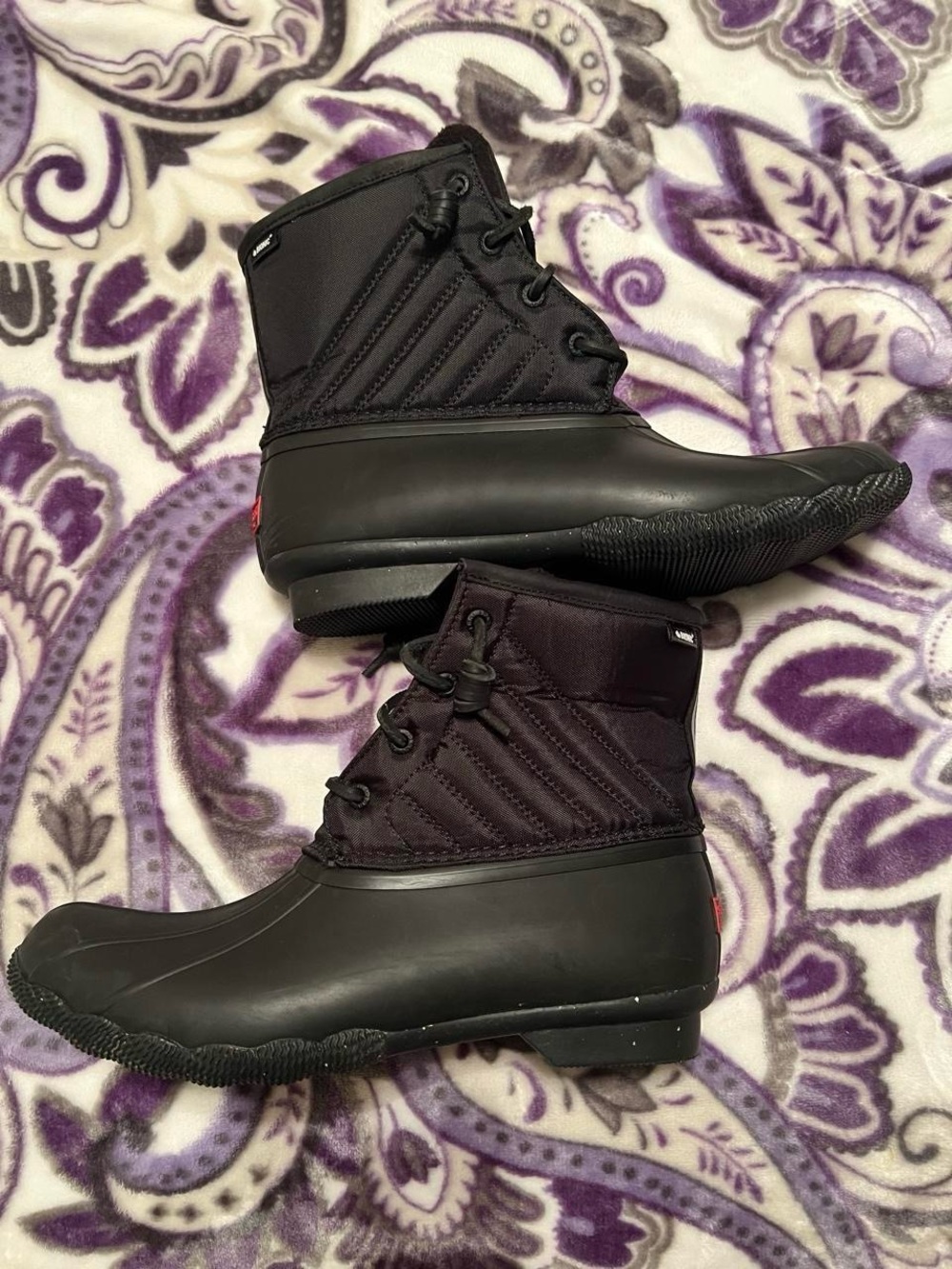 Sperry Black Quilted Waterproof Lace-Up Duck Boots
